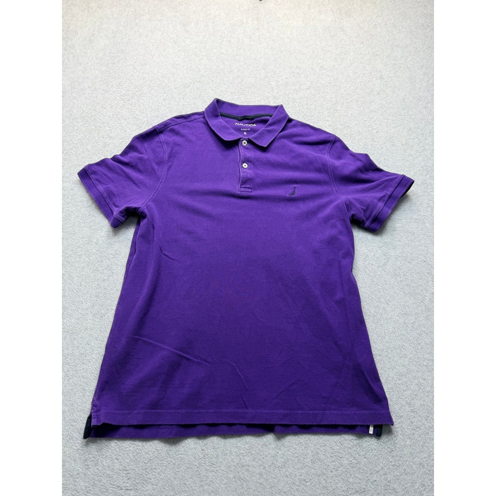 Nautica Mens XL Purple Short Sleeve Classic Fit Cotton Pique Polo Shirt Logo